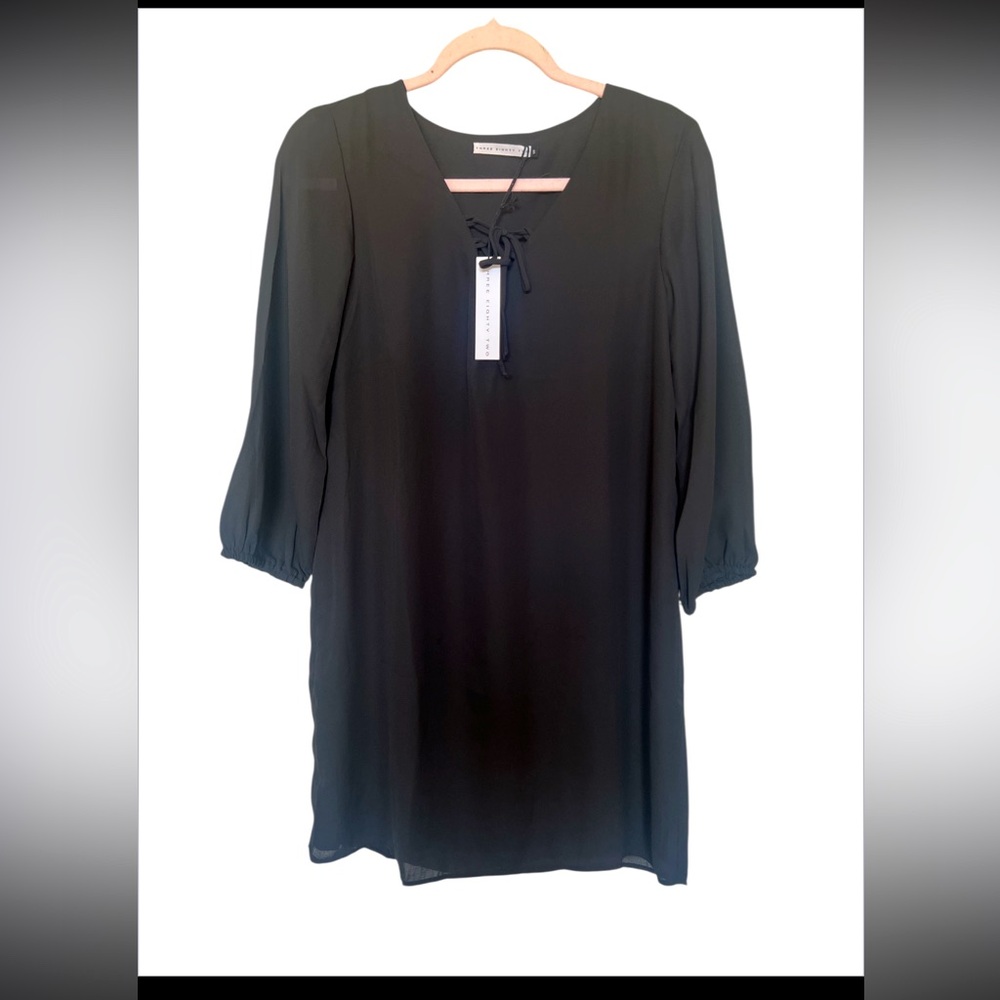 three eighty two V -Neck black mini Dress with lace up front  nwt coastal